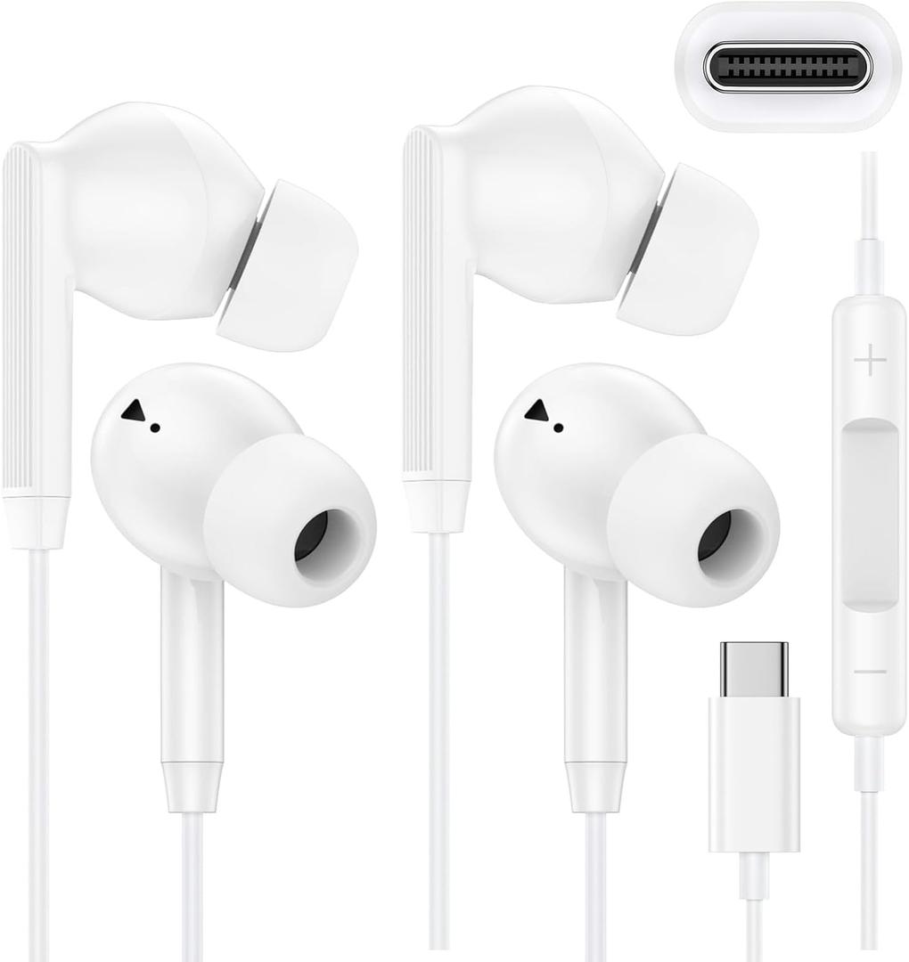 Earbuds Wired for iPhone 17e 17 Pro Max 17Pro Air Pods 16e 16 15 Plus, USB C Headphones Ear Buds Apple Corded USB C Earbuds with Microphone, USBC in-Ear Type C Earphones Android Noise Cancelling Bud (White)