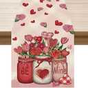 XCHI Roses Flowers Love Hearts Vase Valentines Day Table Runner Table Decoration for Party Home Kitchen Dining Dinner Holiday Decor 13x90 Inch