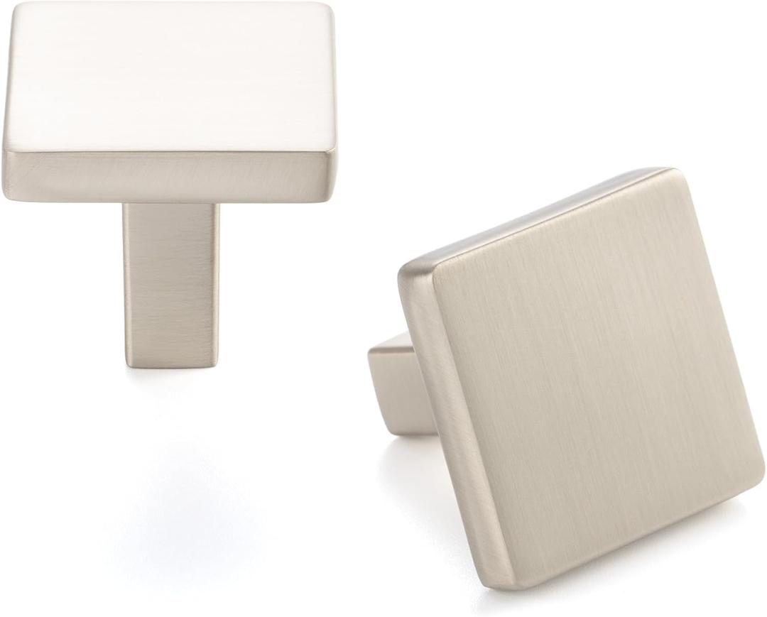 10 Pack 1-1/8 Inch, Square Brushed Nickel Cabinet Knobs Satin Nickel Drawer Knobs Silver Cabinet Pulls, ZK2401 Solid Kitchen Hardware for Cabinets Drawers Bedroom Dresser Bathroom Cupboard