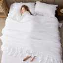 Andency White Comforter Set Queen Size, Lightweight Fluffy Farmhouse White Ruffle Bedding Set, Soft Polyester All Season Shabby Chic Bed Comforter Set 3 Pieces(1 Ruffle Comforter 2 Pillowcases)