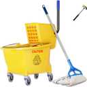 Commercial Mop Bucket with Side Press Wringer on Wheels,Industrial Heavy Duty Mop ldeal for Household and Public Places Floor,35-Quart(Yellow)