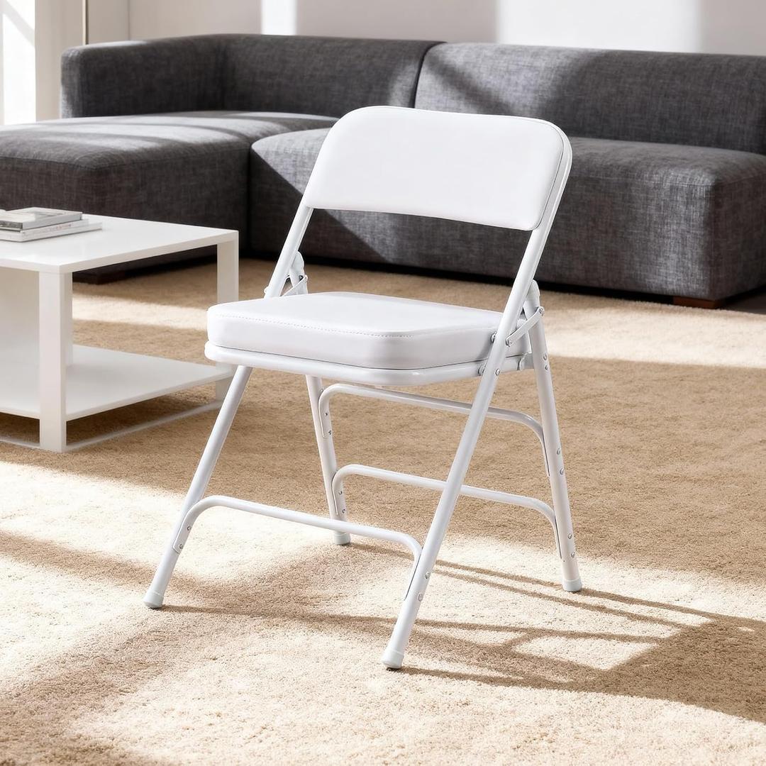 Padded Folding Chair Indoor Metal Frame Foldable Chair White, 18.1 x 20.8 x 29.1 inches