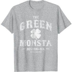The Green Monsta Boston T-Shirt - Game or St. Patrick's Day T-Shirt (Gray, XL)