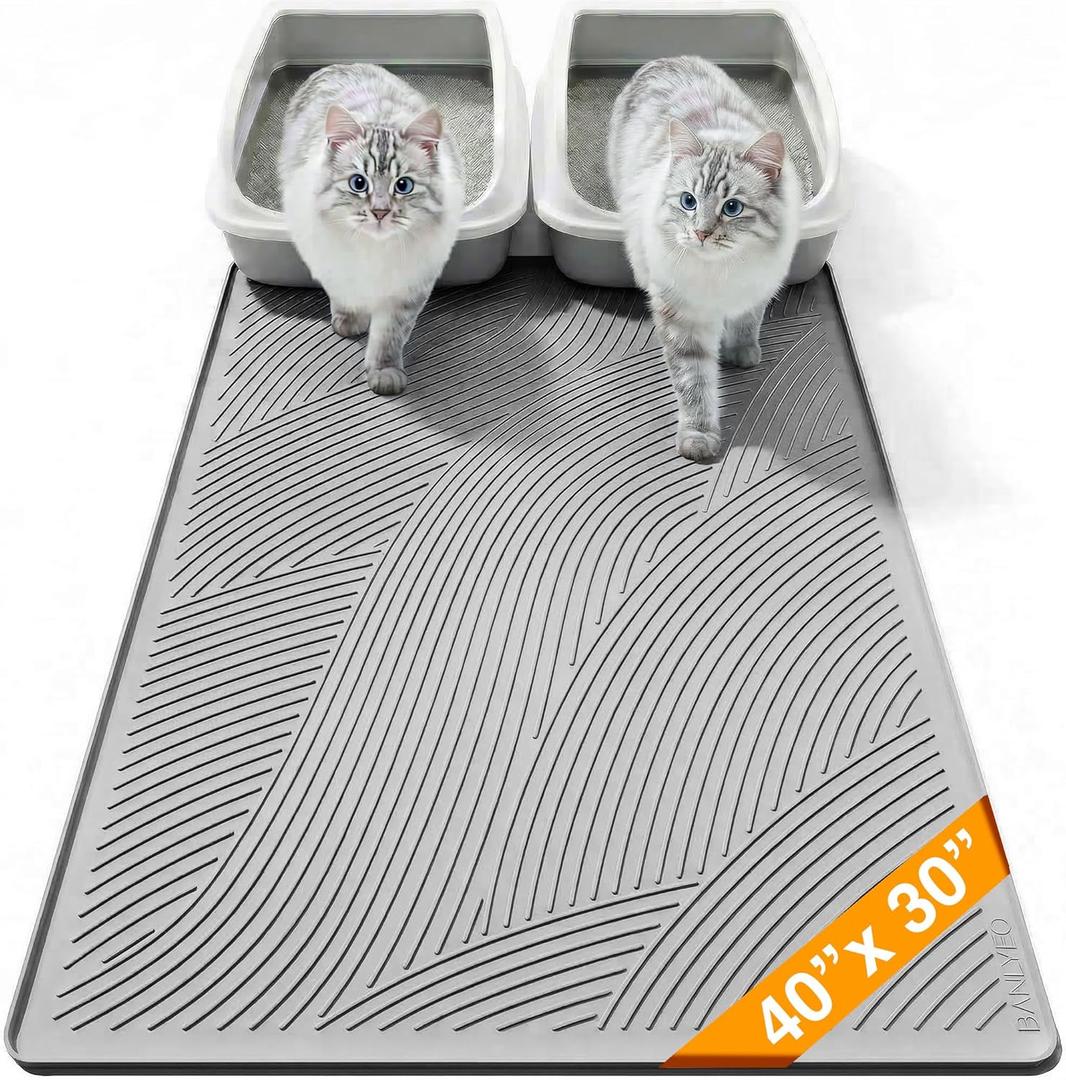 Cat Litter Box Mat - XL Extra Large Size 40 x 30 in, Water Proof, Kitty Litter Trapping Mat, Easy to Clean, Scatter Control, Odorless, Pet Supplies for Indoor Cats, Light Gray