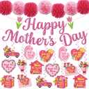 Mother Day Party Decorations, 41Pcs Mothers Day Decorations for Office include Happy Mother Day Banner and Mother's Day Decorations Hanging Swirls, NO-DIY Glitter Happy Mothers Day Decorations Outside