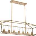 Gold Chandelier, Modern 7 Lights Metal Light Fixture for Dining Room Farmhouse Metal Kitchen Island Lighting Large Rectangle Hanging Pendant Lighting for Living Room Foyer Bedroom