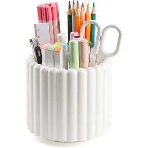 Desk Organizer, 360 Rotating Pen Holder for Desk, Pencil Cup with 7 Compartments Storage Box Caddy for Kids, Office, School, Home (White)