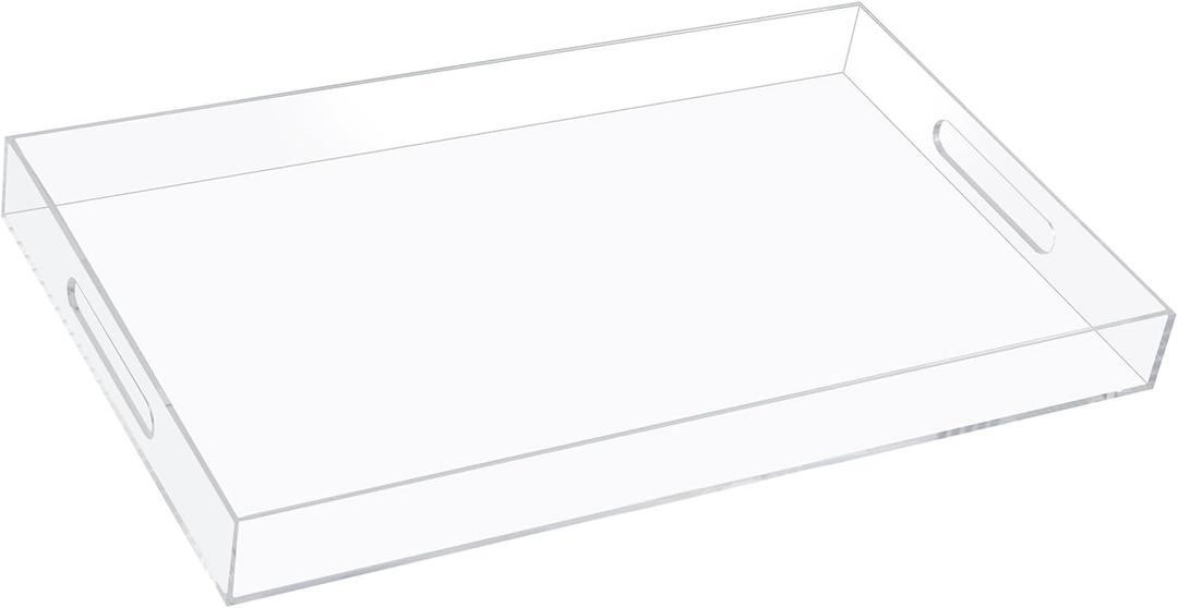 1816 Inch Clear Acrylic Serving Tray with Handles Extra Large Ottoman Tray Decorative Tray Spill-Proof Coffee Table Space Saver Oversize Counter top Organizer Platter with Safe Edge