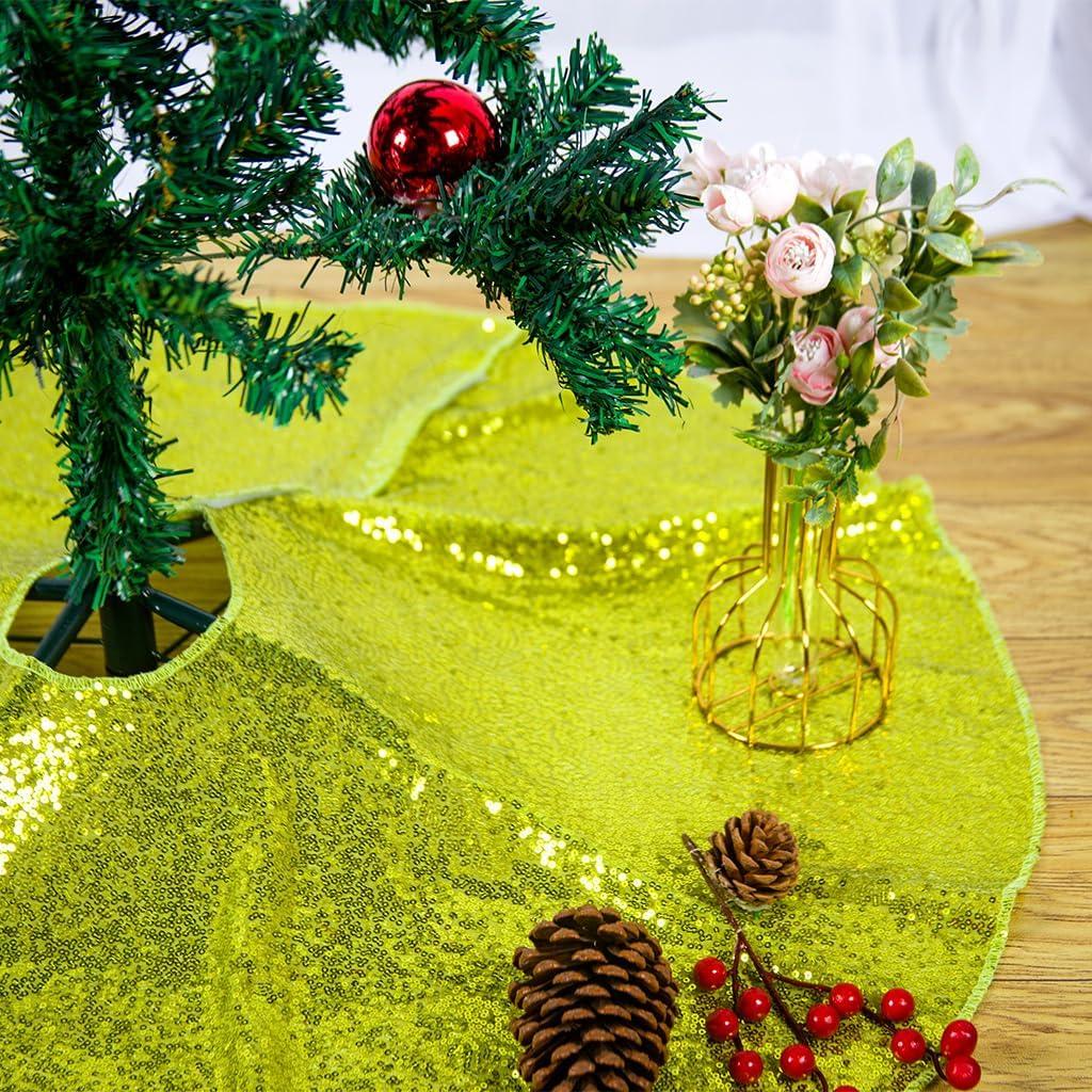 Glitter Tree Skirt Lime Green Christmas Tree Skirt 36 Inches Round Tree Skirts Sequin Tree Skirt Luxury Christmas Decoration Indoor or Outdoor (Lime Green, 36-Inches)