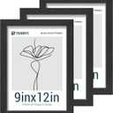 9x12 Picture Frames Set - 3 Pack - Black Solid Wood Poster Frame - Tempered Glass - Exclusive Woodgrain - Rooms, Offices, Gallery, Studio, and Hallway, Wall Display Decor