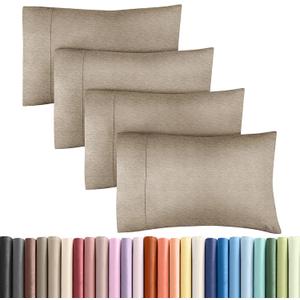 Queen Pillow Cases Set of 4 - Ultra Soft Hotel Quality Pillowcase Covers - Comfy, Cozy & Wrinkle Free - Shrinkage & Fade Resistant - Machine Washable Pillow Protectors - 4 Piece Set - Heathered Beige