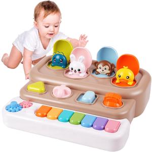 Interactive Pop Up Animal Toy with Piano Keys, Music & Lights, Montessori Cause and Effect Toys for 3+ Year Old, STEM Fine Motor Skills Baby Toy for Infants 6-12 Months, Toddler Birthday Gift