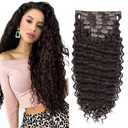 Clip in Hair Extensions Synthetic hair Clip in 140G 7Pcs/Lot Japanese Heat Resistant Fiber Hairpieces Deep Wave/Body Wave/Straight hair (Deep Wave, Chocolate Brown 4#)