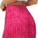 Fringe Skirt Women High Waist Mini Stretchy Pencil Cowgirl Concert Party Club Rave Festival Western Dance (Pink, S)