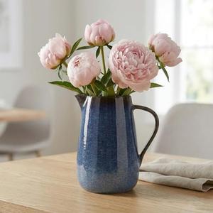 Blue Ceramic Pitcher Vase, Water Pitchers with Handle,For Modern Rustic Farmhouse Vase Home Decor,Cute Small Ceramic Vases,Entrance Decoration and Centerpieces for Dining Table Decor (Blue)