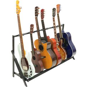 Stage Rocker Multi Guitar Stand, Foldable 7 Holder Rack with Adjustable Height & Width, Easy Assembly & Storage, Reliable Soft Foam Padding to Protect Acoustic or Electric Guitars & Basses, Black.