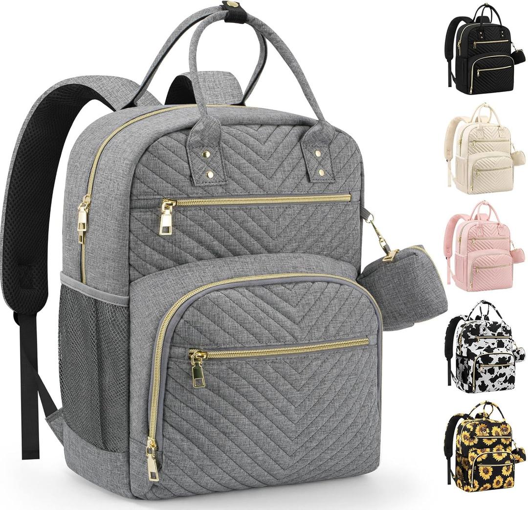 Pritent Diaper Bag Backpack,Baby Essentials Diapers Bag with Pacifier Case,Multipurpose Stylish Large Capacity Travel Backpack for Baby Girl/Boy(M-Gray)