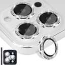 Camera Lens Protector for iPhone 13 Pro & iPhone 13 Pro Max, Tempered Glass Lens Protector Aluminum Alloy Ring Camera Cover Fits for iPhone 13 Pro/iPhone 13 Pro Max (Glitter Silver)
