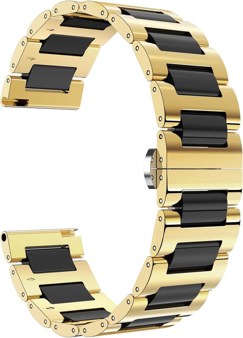 BINLUN Replacement Watch Band Stainless Steel Ceramic Watch Bracelet Polished Strap 12mm/14mm/16mm/18mm/20mm/22mm with Butterfly Buckle 6 Colors