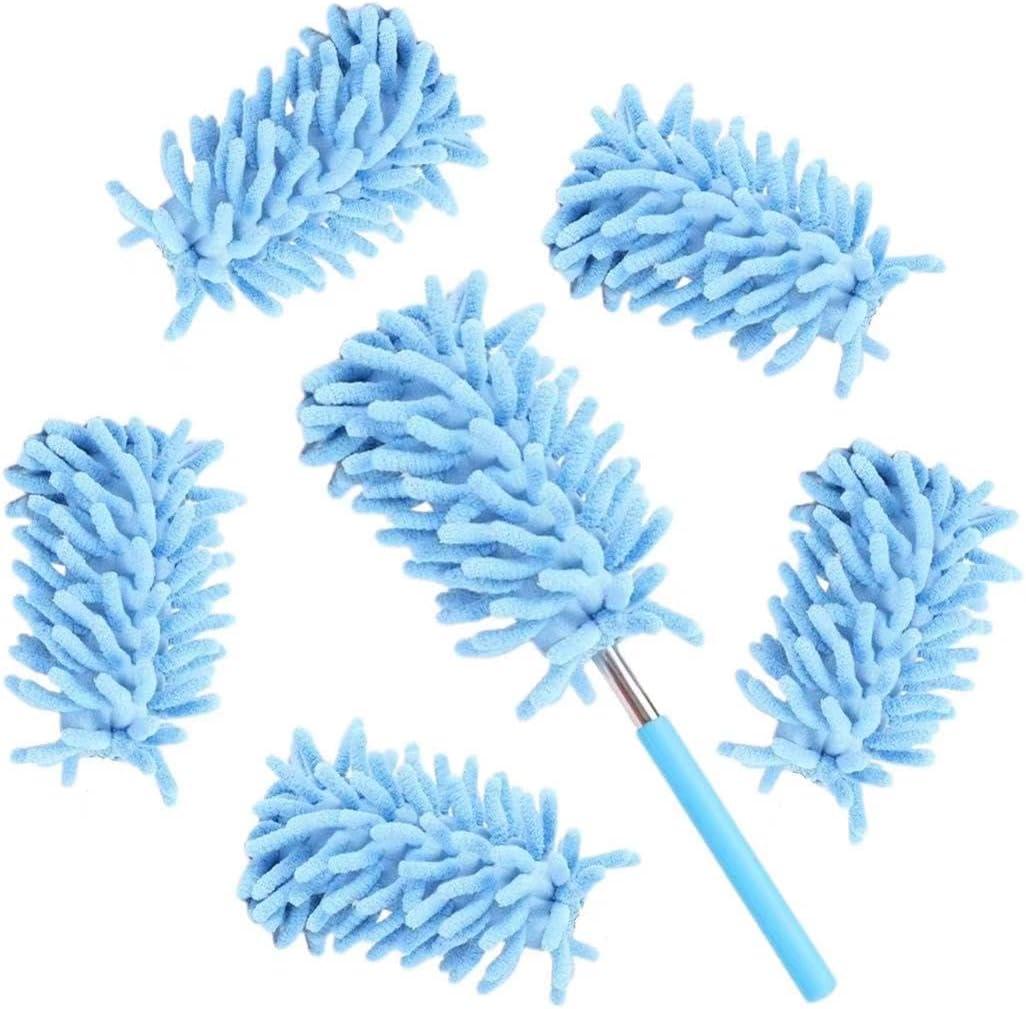 Microfiber Duster for Cleaning,6 Pcs Hand Washable Dusters with 11" to 29.5" Reachable Pole,Small Dusters for Cleaning Office Car Computer Furniture Sofa Ceiling Fan (Blue)