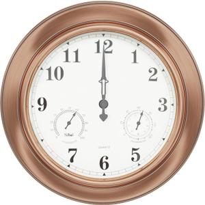 Pure Garden Indoor Outdoor Clock Thermometer Combo - Waterproof Outdoor Wall Clock with Temperature and Humidity - Silent Battery Operated Quartz Clock for Bathroom Patio or Pool, Large