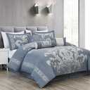 Chezmoi Collection Royale 7-Piece Jacquard Floral Comforter Set, King, Grayish Blue/Gray