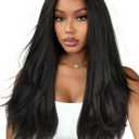 FAVE 26 Inch Yaki Curly V Part Wig Glueless Layered Half Wigs for Black Women Lightweight Synthetic Wigs Heat-Resistant Hair Replacement Wig Wear And Go