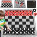 Giant 4 in 1 Chess Set,Jumbo Chess & Giant Checkers & Large Tic Tac Toe, Giant Chess Board Game for Kids Adults,Including 2 Extra Queen,Large Checkers Rug Game Mat, Indoor Outdoor Games Camping Party