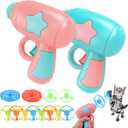 2PCS Bamboo Dragonfly Catapult Launcher, Interactive Cat Fetch Toy Launcher with LED Flying Disc Propeller, Outdoor Flying Saucer Blaster for Pet Exercise & Night Play(Pink+Blue)
