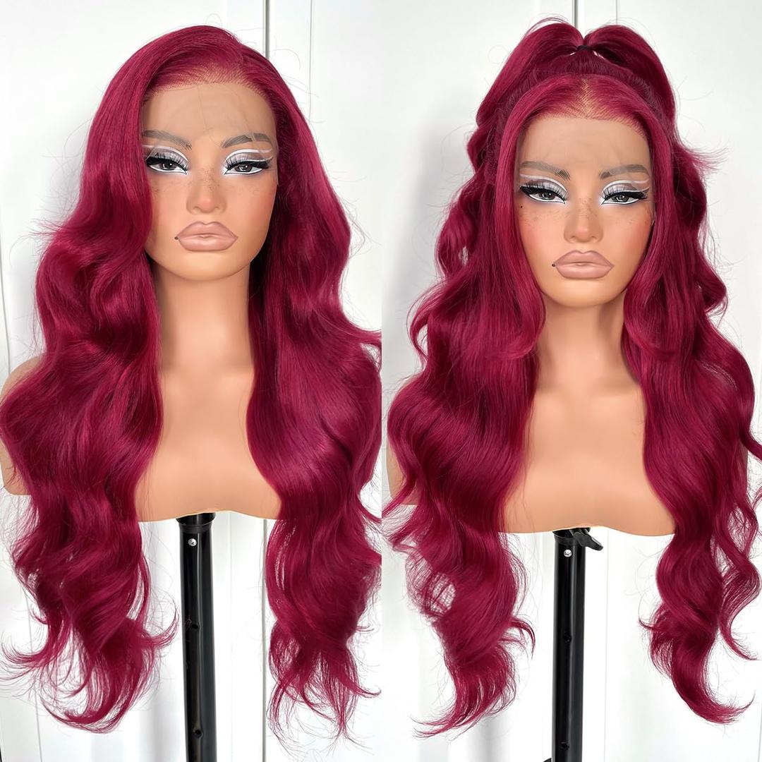 13x6 Red Body Wave HD Lace Front Wig Glueless Synthetic 99j Burgundy lace front Wig pre-plucked Wear And Go Long body wave lace front wigs