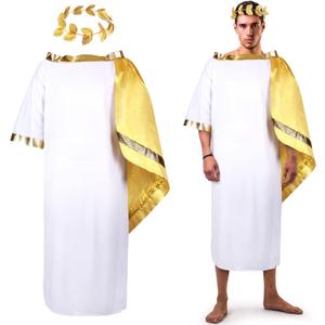 SATINIOR 2 PCS Toga Costume Greek God Roman Costume Cosplay Outfit with Leaf Crown Headdress Laurel Wreath (Large)