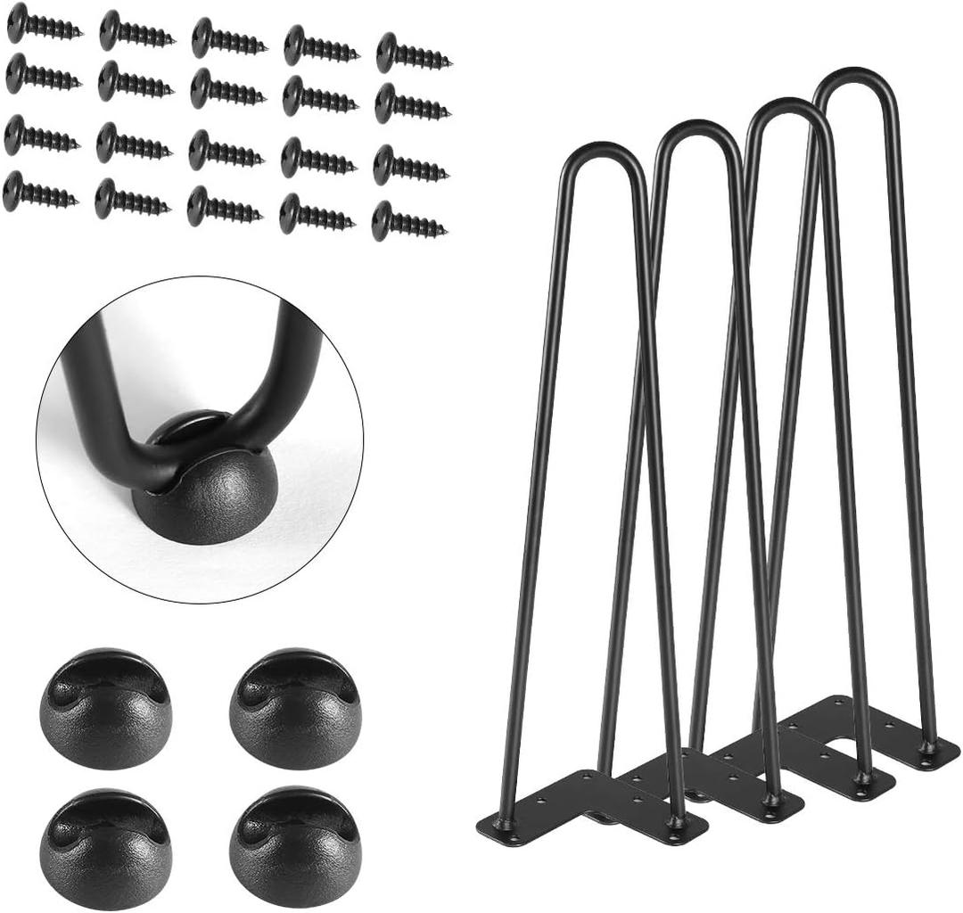 TE DEUM 16" Satin Black Hairpin Coffee Table Legs(Set of 4), Metal Heavy Duty Sturdy Sharp Looking Modern Table Legs