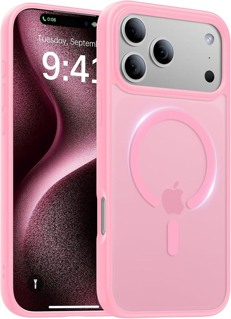 Magnetic for iPhone 17 Pro Max Case,[Anti-Slip][Compatible with MagSafe][Military Grade Drop Protection] Shockproof Protective Translucent Matte Phone Case for iPhone 17 Pro Max Case,Pink