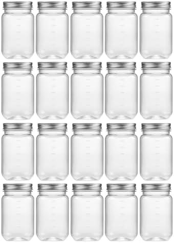 novelinks 16 oz Clear Plastic Jars with Lids, Refillable 16oz Mason Jars with Lids & Storage Containers for Kitchen & Household Use (20 Pack,Silver)