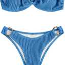ZAFUL O Ring Bandeau Bikini Sets for Women Sexy Strapless Swimsuits 2 Piece High Cut Bathing Suit (Medium, 1-blue)