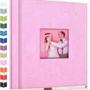 Artfeel Photo Album Self Adhesive Scrapbook Album for 3x5 4x6 5x7 8x10 Pictures,40 Pages Linen Cover with Display Window DIY Photo Book,Ideal Gifts for Family Travel Wedding Baby (Pink)