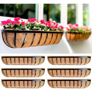 LaLaGreen Deck Railing Planter Boxes - 6 Pack, 36 Inch Long Window Flower Box Attach to House, Wall Planters for Outdoor Plants with Coco Liners English Horse Trough Fence Balcony Garden Porch Rail