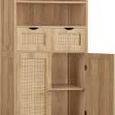 Iwell Tall Storage Cabinet, Rattan Cabinet with 2 Drawers & Adjustable Shelf, Kitchen Pantry Storage Cabient, Entryway Cabinet for Living Room, Dining Room, Home Office, Natural