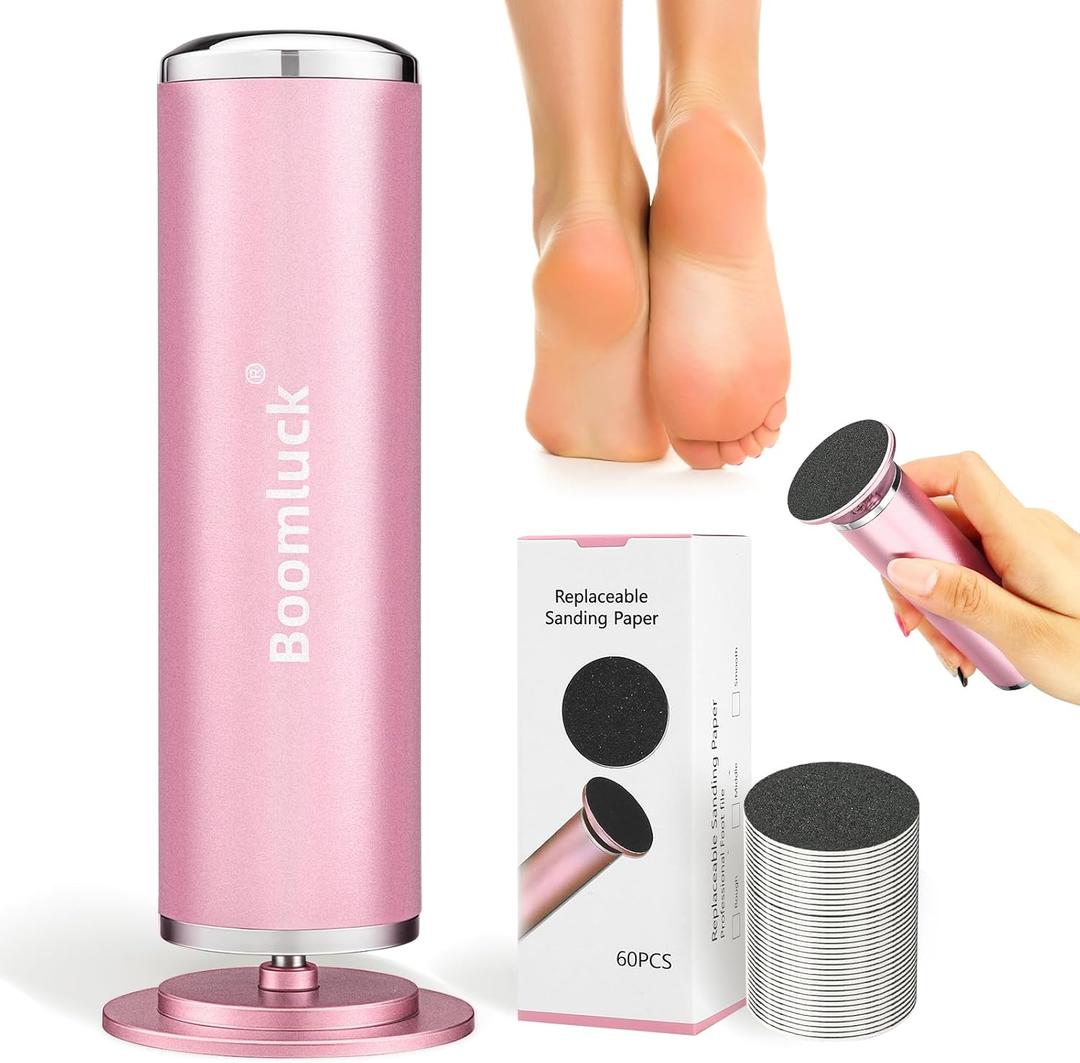 Electric Foot Callus Remover,Upgrade Electric Foot File,Adjustable Speed Foot File Callus Remover with 60 Pcs Sandpaper Discs for Dead,Dry Cracked,Tough Skin and Calluses(Pink) (2 Count (Pack of 1))