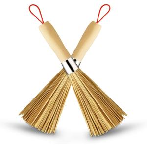 2 Pack Bamboo Wok Brush, Bamboo Kitchen Cleaning Brush