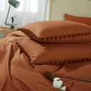 Burnt Orange Standard Size Pillow Shams Set of 2, Boho Pom Fringe Pillowcases, Cute Ball Tassel Trimmed Pillowshams, 20x26 Inch