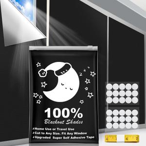 Portable Blackout Curtains (79" x 57"), 100% Portable Blackout Blinds with 15 Pair Hook & Loop Tabs Stick-on, Temporary Shades for Baby/Travelers/Bedroom