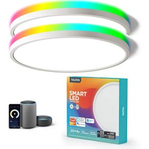 TALOYA Compatible with Alexa Flush Mount Ceiling Light, 12 inch RGB Ambient Light, Day Light 3000K~6500K Adjustable by App, equivs to 200W Traditional lamp for Living Room, Bedroom, 2-Pack (White)