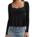 OMKAGI Cute Peplum Babydoll Tops for Women Going Out Double Layer Long Sleeve Shirts(S,435-Black) (Black, S)