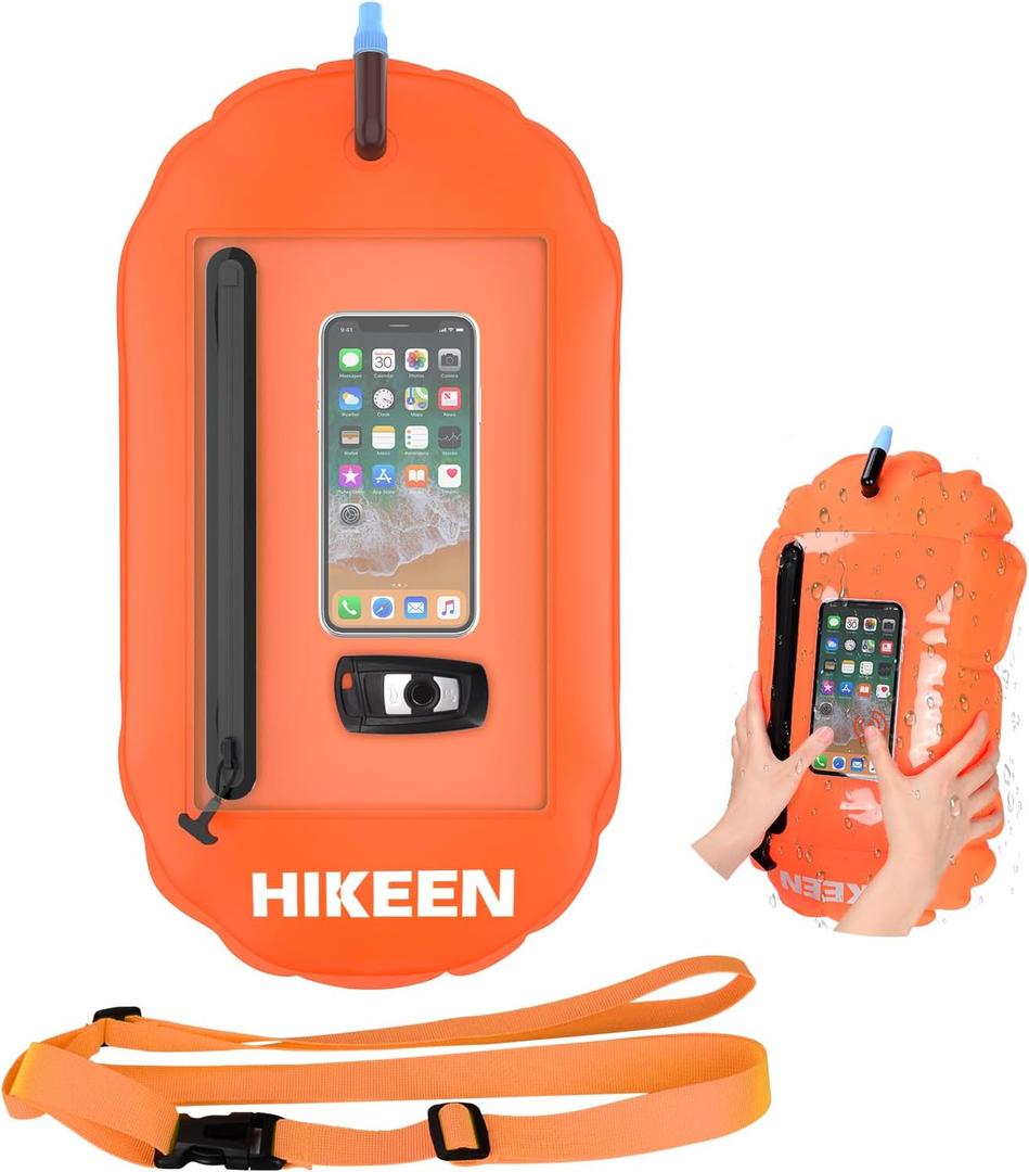Hikeen Swim Buoy -Waterproof Touchscreen Storage Space, Swim Safety Float w/Adjustable Waist Belt for Open Water Swimmers and Triathletes -Be Bright,Be Safer & Be Seen, One Size