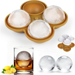 Ice ball maker mold For Whiskey And Cocktails 2.5inch Round ice cube mold with Lids Easy Release Silicone Sphere Ice Cube Tray Perfect For Chilling Beverages Drinks And Bourbon 1PCS/4 Ice balls (Army Green)