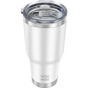 WETOWETO 30oz Tumbler, Stainless Steel Vacuum Insulated Water Coffee Tumbler Cup, Double Wall Powder Coated Spill-Proof Travel Mug Thermal Cup for Home Outdoor (White, 1 Pack)