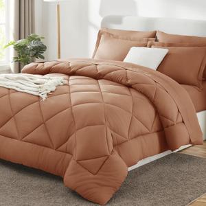 CozyLux Full Size Comforter Sets Pumpkin - 7 Pieces Bed in a Bag Full, Luxury Soft Bed Set for All Seasons, Bedding Set with Down Alternative Comforter, Sheets, Pillowcases & Shams