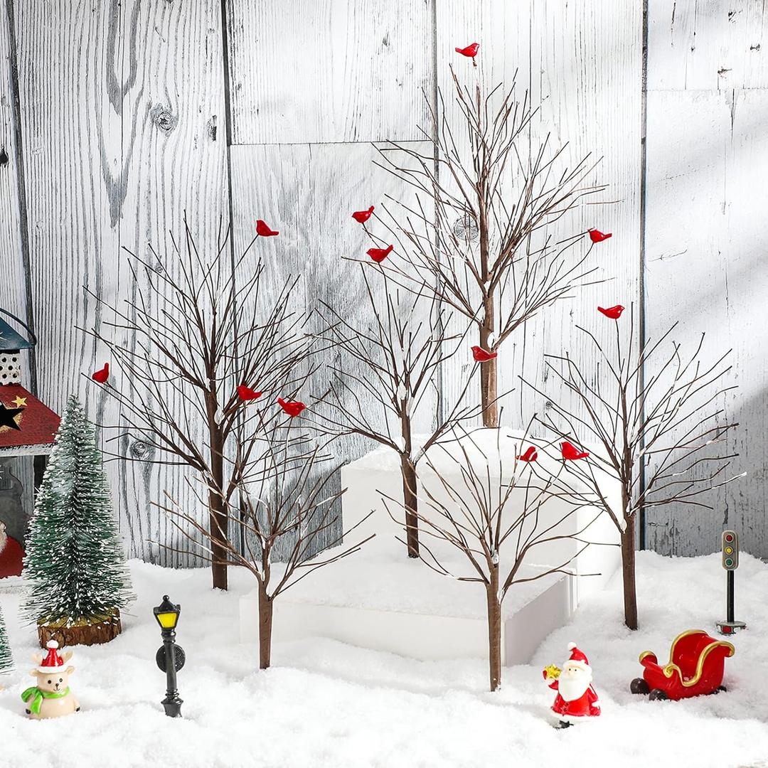 6 Pieces Christmas Village Trees Set,Snow Covered Village Bare Branch,Artificial Christmas Decor Trees Winter Snow Model Birch for Holiday Decorations(Simple Style)