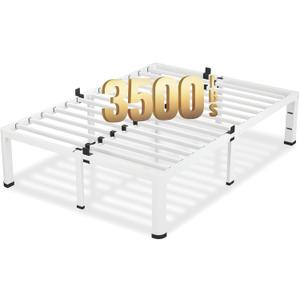 VIPSHOW 18 Inch Queen Size White Bed Frame, 3500Lbs Heavy Duty Metal Platform with Round Corner Legs Mattress Slide Stopper, Steel Slat Support No Box Spring Needed, Noise Free, Easy Assembly